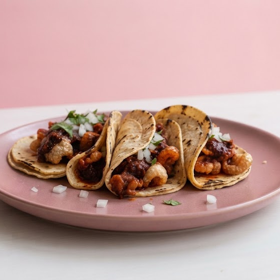 4 Tacos de Chicharrón en Salsa Morita