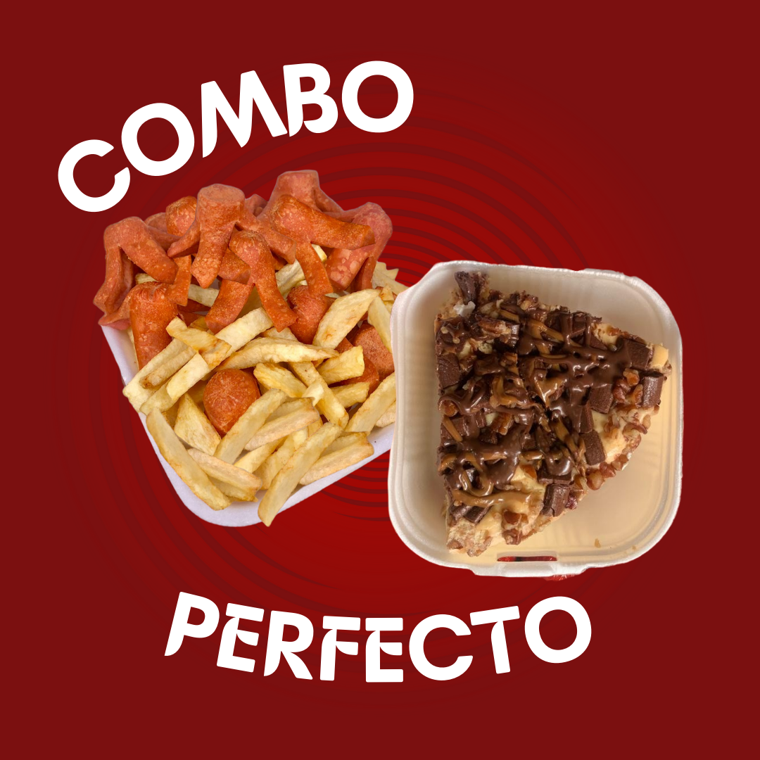 Salchipapas + 2 Rebanadas de Cheesecake