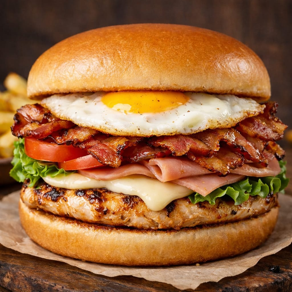 Experimente a combinação suprema do X-Tudo! Este lanche é uma verdadeira explosão de sabores, com frango suculento, bacon crocante, queijo derretido, alface fresca, tomate, cebola e muito mais. Uma opção completa e deliciosa para satisfazer todos os seus desejos em um só lanche. Não perca a chance de saborear o X-Tudo e desfrutar de uma experiência gastronômica completa e incrível!