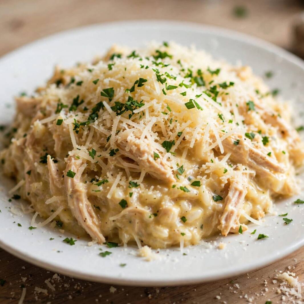 RISOTO DE FRANGO CREMOSO COM QUEIJO PARMESÃO