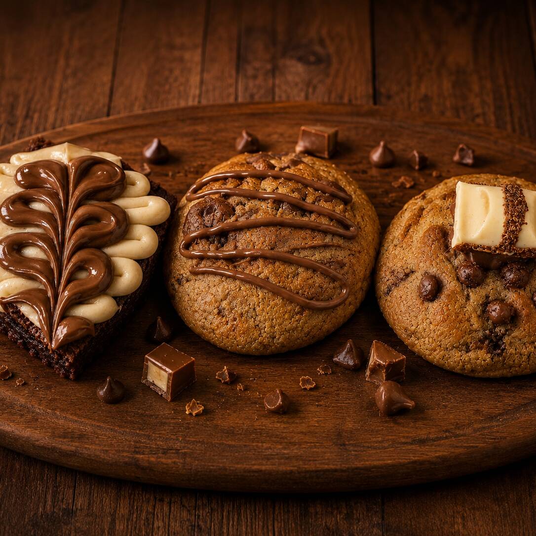 "O combo perfeito para adoçar o seu dia! 🥰🍫 Leve 2 cookies super recheados (70g cada) + 1 brownie bem molhadinho (150g). Escolha seus sabores favoritos e aproveite esse momento doce! Feito com muito amor! 🍪✨❤️"