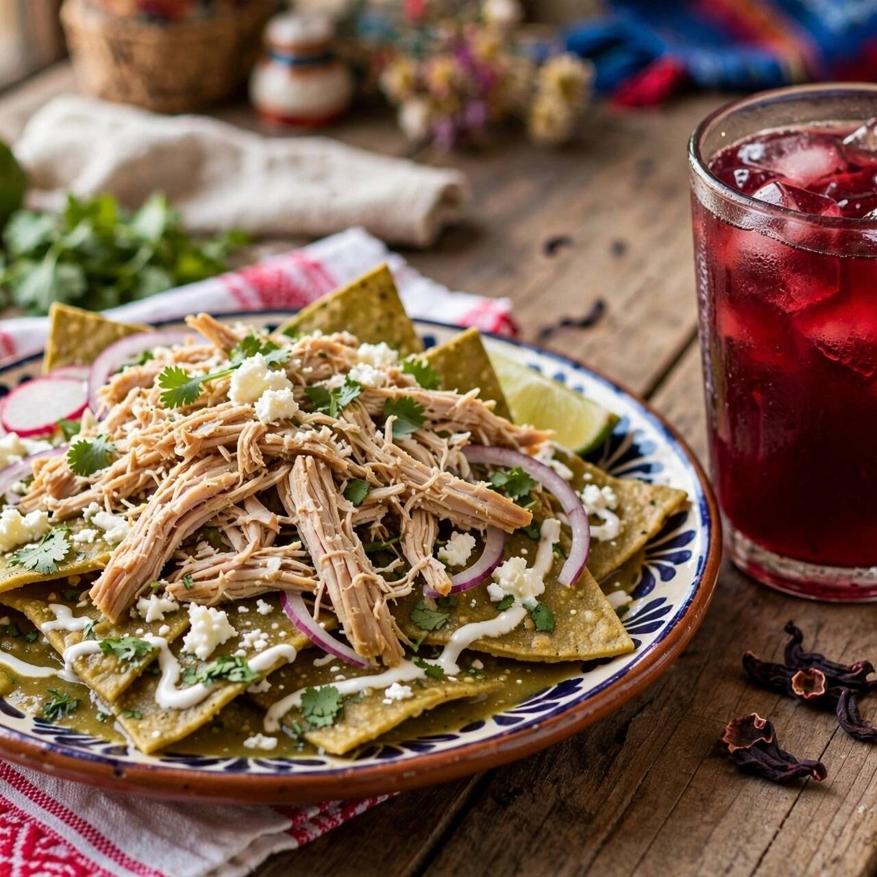 Chilaquiles Y Agua De Jamaica