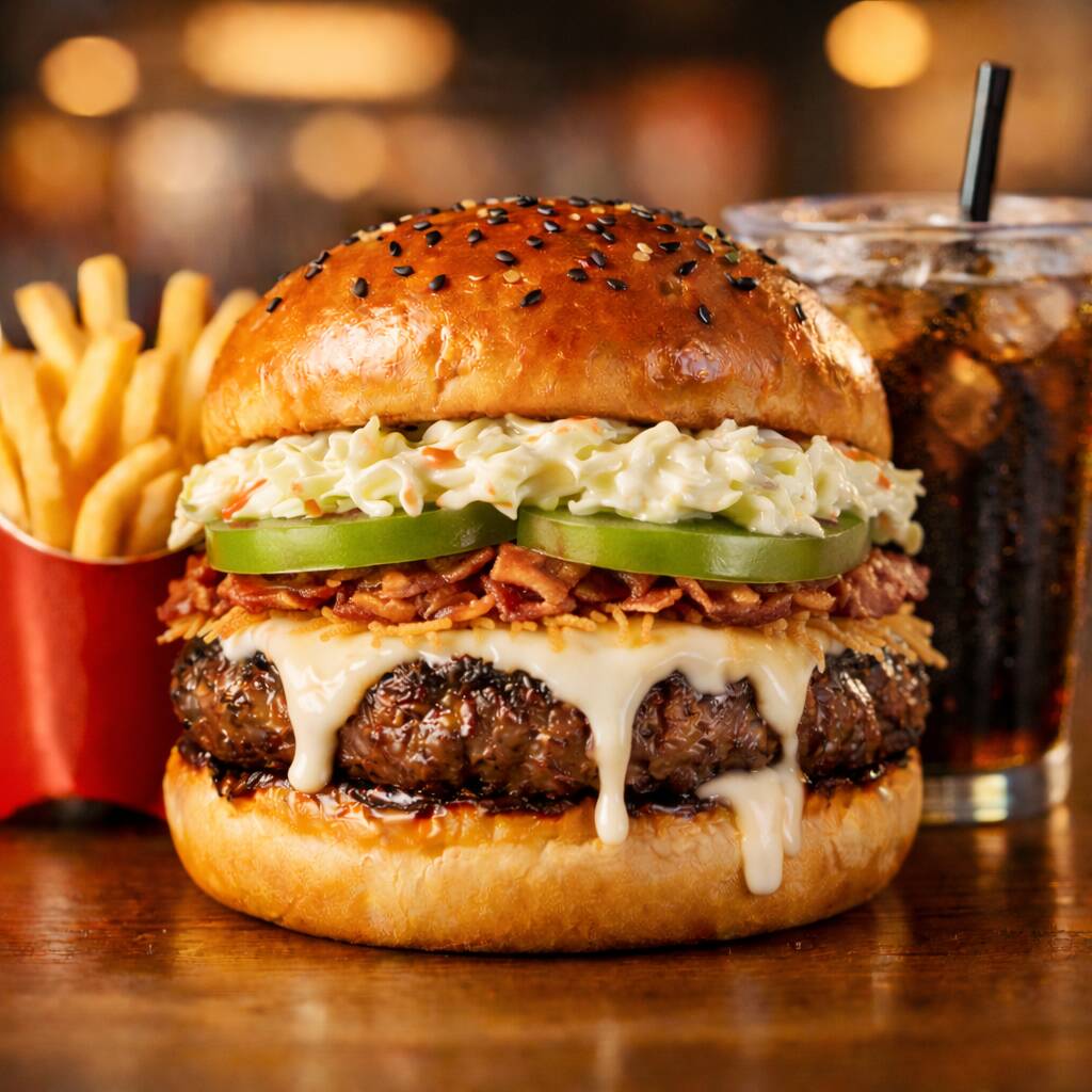 Combo Burguer paisa con Tocineta + papas + gaseosa