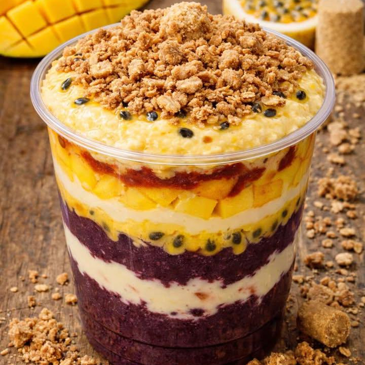 Açai,Mousse maracuja, Manga, leite condensado,mousse maracuja,paçoca