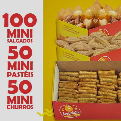 A Delícia Tripla, uma oferta incrível de nossas Super Promoções, promete uma experiência gastronômica irresistível! O prato é composto por 100 mini salgados sortidos, que oferecem uma explosão de sabores em cada mordida. Acompanha também 50 mini pastéis, crocantes e repletos de recheio saboroso. Para finalizar, 50 churros doces e macios, que derretem na boca. Perfeito para compartilhar com a família e amigos. Esta é uma verdadeira festa para o paladar!