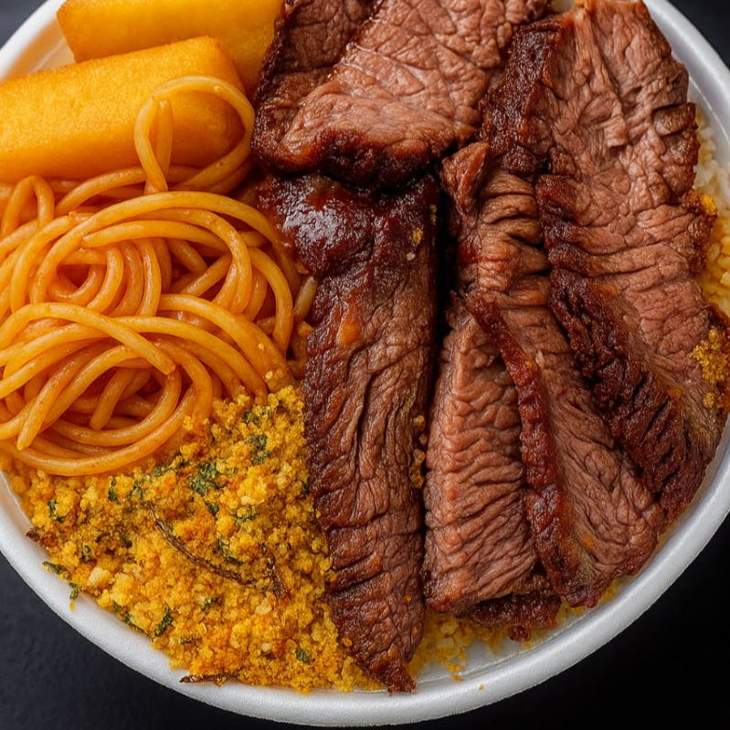 Arroz feijçao farofa 1 guarnição do Dia e fraldinha