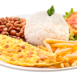 Arroz, Feijão, Omelete, Fritas e Salada