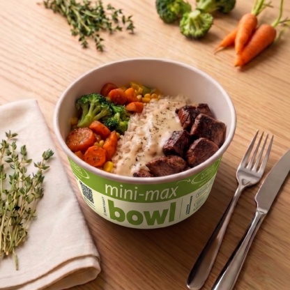 **nossos produtos são congelados. Cubos de Filé Mignon cortados na ponta da faca, macio e suculento, envolvido em um molho cremoso de mostarda com toque delicado de especiarias. Acompanhado de arroz soltinho e legumes levemente temperados. Intenso, elegante e no flow certo pra qualquer momento. 32g de proteína Linha Mini – Max Para quem tem menos fome e quer uma refeição equilibrada. É muita nutrição com pouco volume. Receitas com 20 a 30 g de proteína