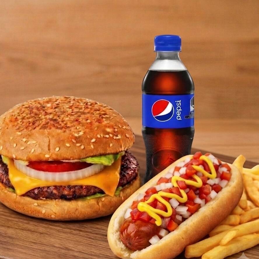Hamburguesa clasica + Dogo + papas + Refresco