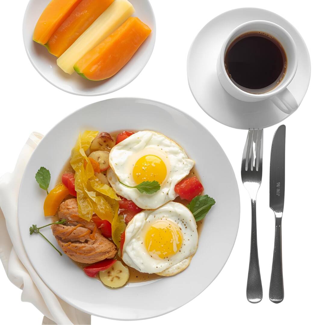 Huevos al Gusto + Plato de Fruta + Café