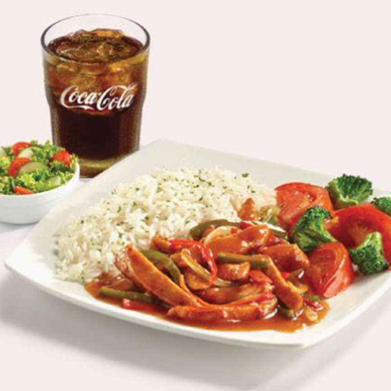 Pollo Agridulce + Bebida + Acompañamiento