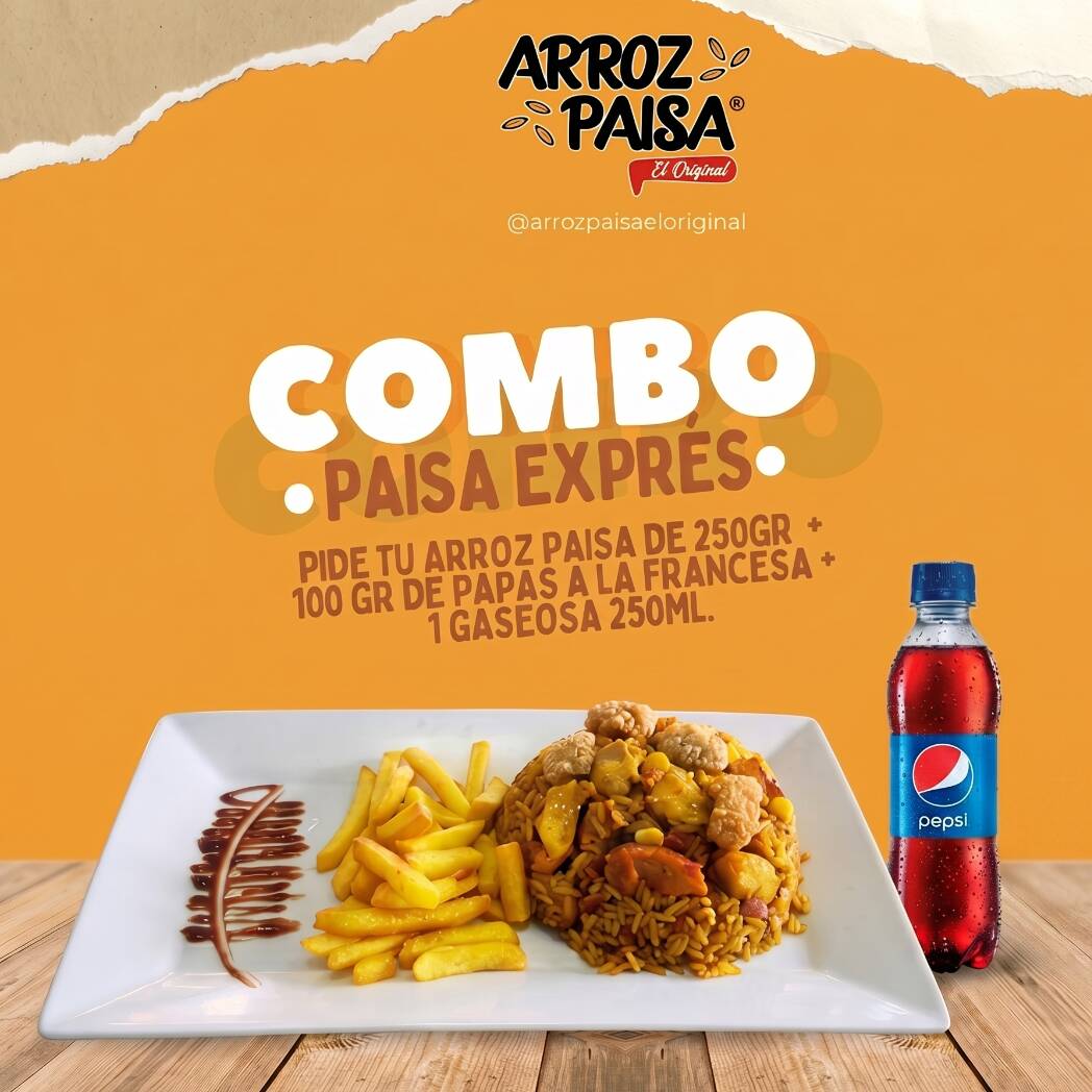 Combo Arroz Paisa Express + Papas + Gaseosa