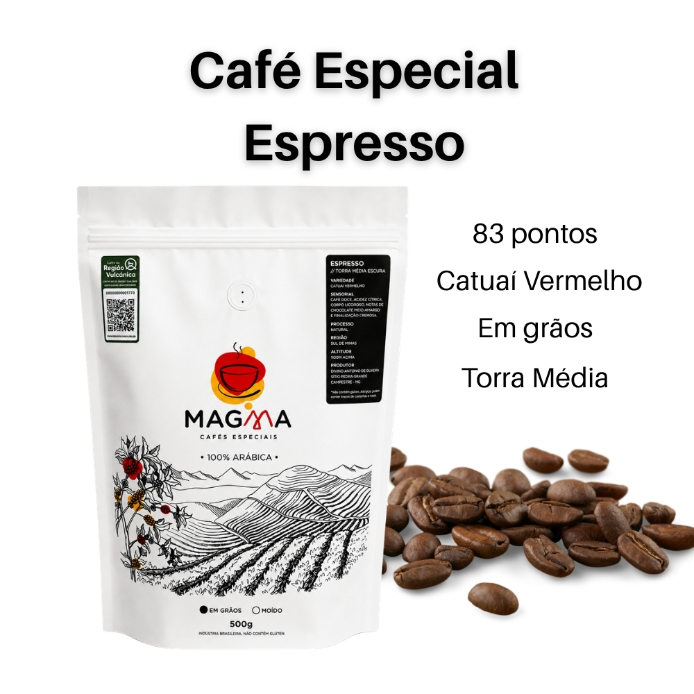 Pacote de 500g - Café doce; Acidez cítrica; Corpo licoroso; Notas de chocolate meio amargo; Finalização caramelo. Torra média 100% Arábica