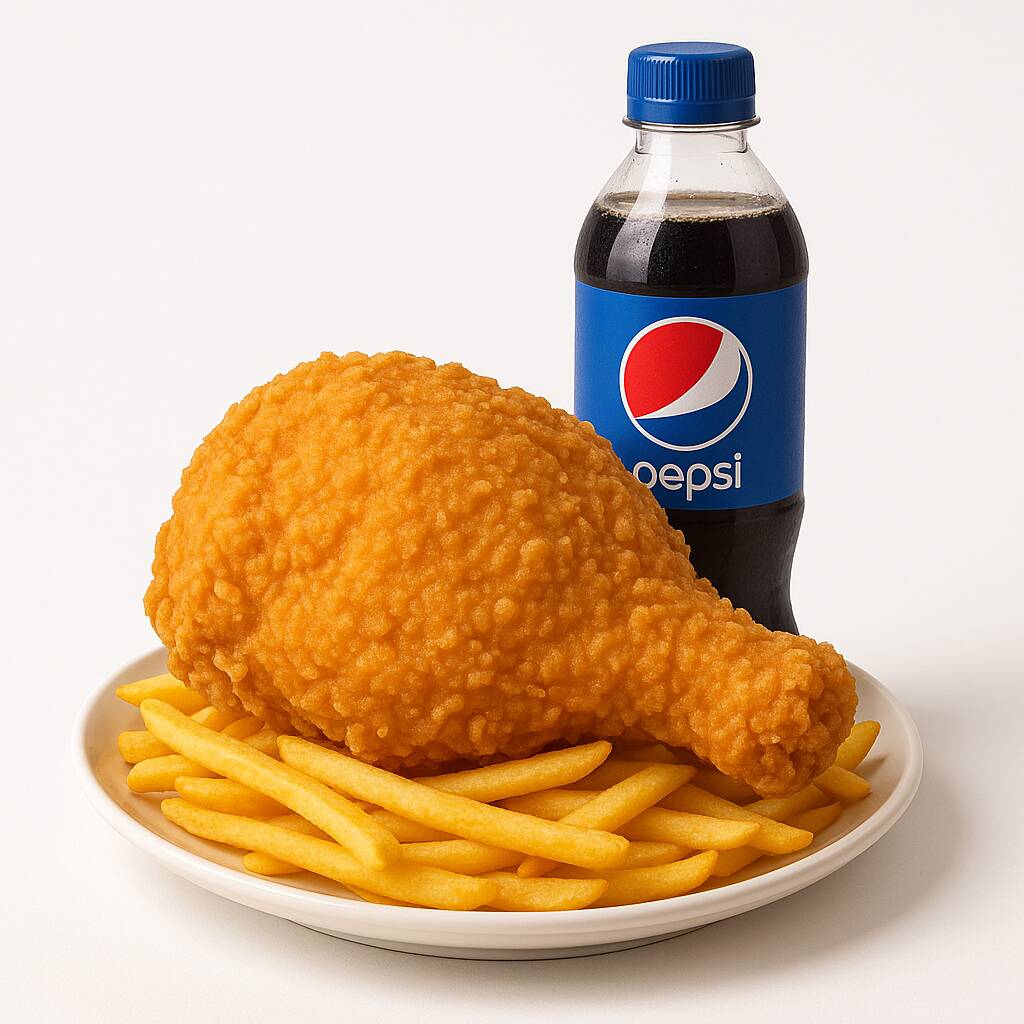 Pierna o Entrepierna + Papas fritas + Pepsi 355ml