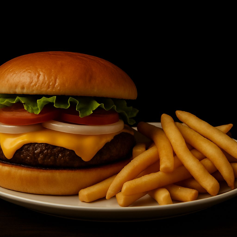 HAMBURGUESA CON PAPAS