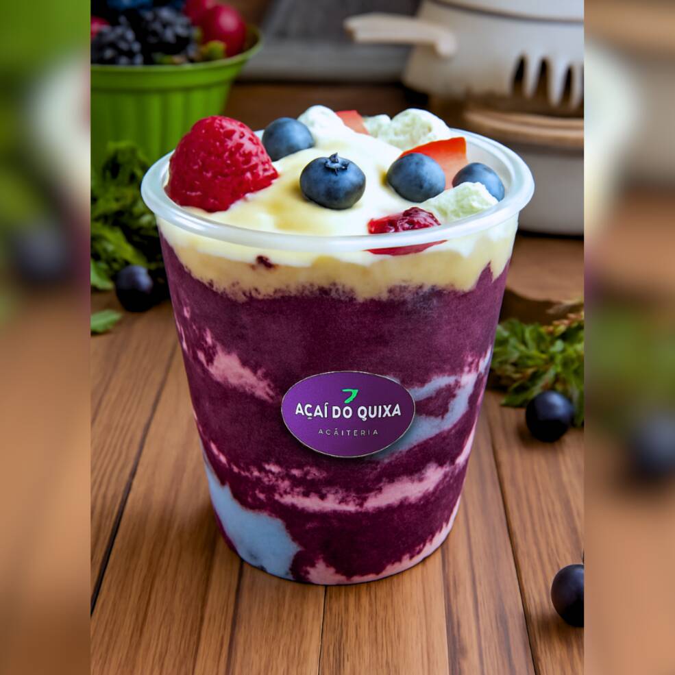 1 Pote de 750ml açaí recheado de acompanhamentos , frutas e duas deliciosas coberturas para seu deleite. 3 camadas dentro do pote.