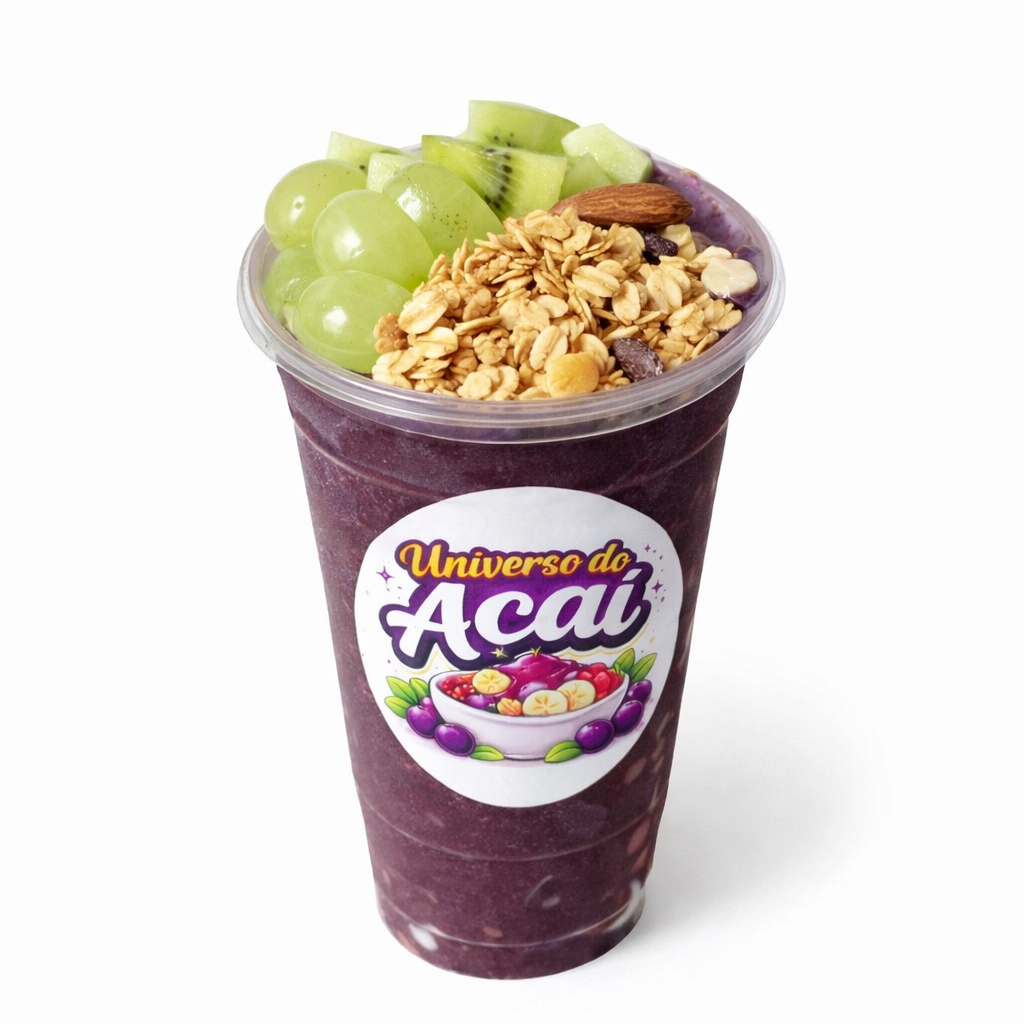 O equilíbrio perfeito para quem busca um lanche nutritivo e cheio de sabor! Nossa base de açaí tradicional combinada com a refrescância do kiwi, a doçura natural da uva, a crocância da granola e o superalimento chia. Rico em fibras e antioxidantes, é a escolha inteligente para renovar as energias com leveza.