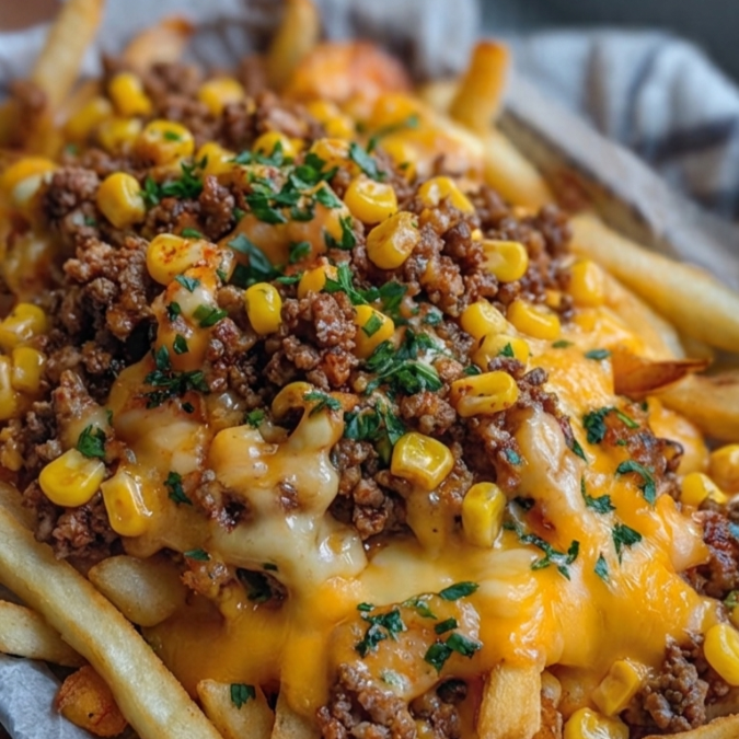 Fritas 500g com carne moída+ milho + cheda + catupiry+ queijo