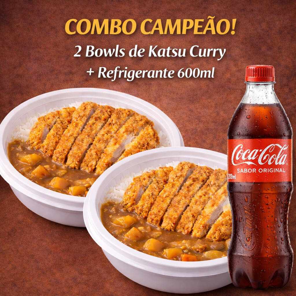 Combo com 2 karê (tonkatsu ou chicken) picância média e 1 refrigerante de 600ml. Por questões de produção e logística na cozinha o combo não permite alteração de itens. Agradecemos a compreensão.