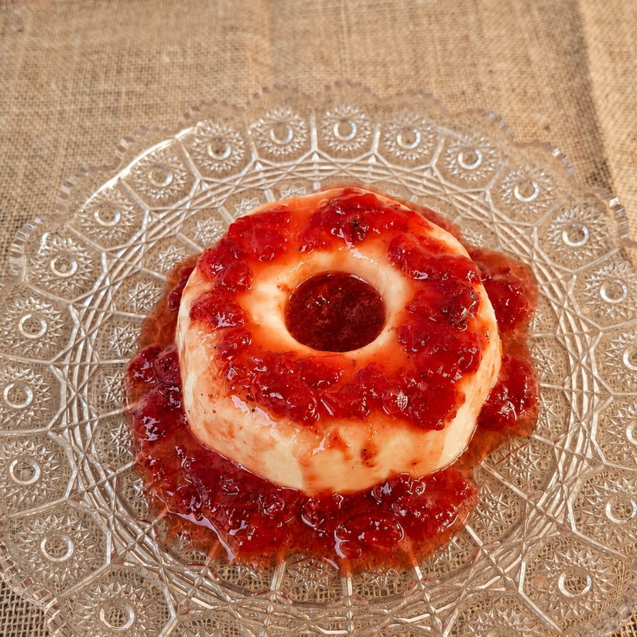 Nosso delicioso pudim de Chocolate Branco, leve, cremoso e acompanhado de uma irresistível calda de morango servida à parte para você finalizar na hora. Uma combinação perfeita de doçura e frescor.