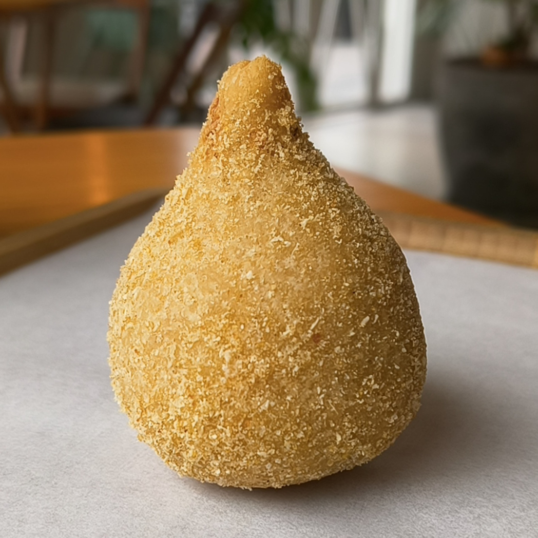 Clássica por fora, surpreendente por dentro. Massa dourada e crocante, envolvendo um recheio suculento de frango vegetal, elaborado a partir de um mix equilibrado de proteínas de soja, ervilha e grão-de-bico. Temperada na medida certa, com textura e sabor que lembram a coxinha tradicional — 100% vegetal, saborosa e reconfortante. 🌱