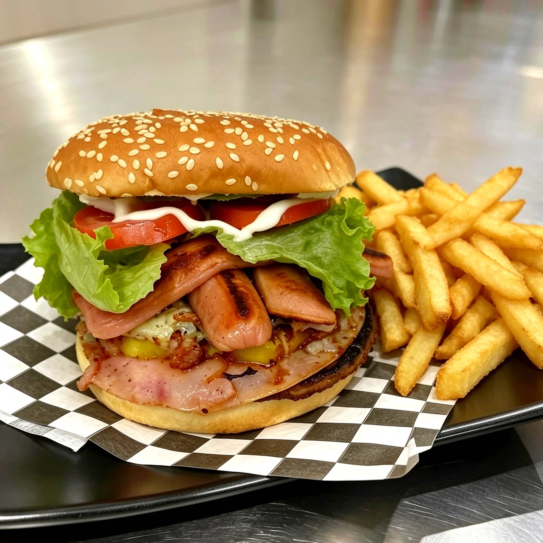 HAMBURGESA HAWAYANA CON PAPAS