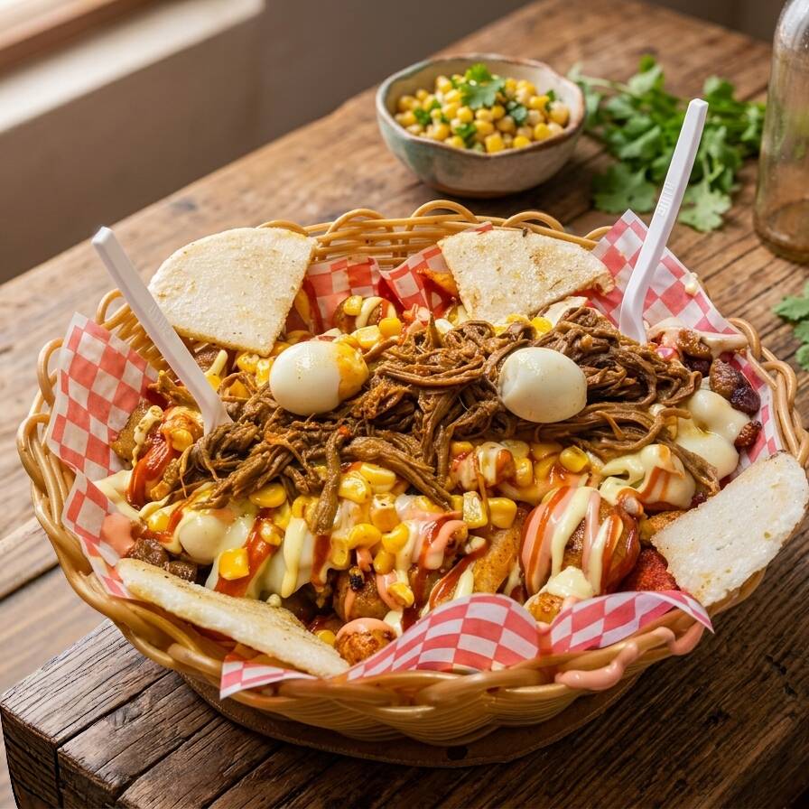 Salchipapas Pinchaos (tres porciones)