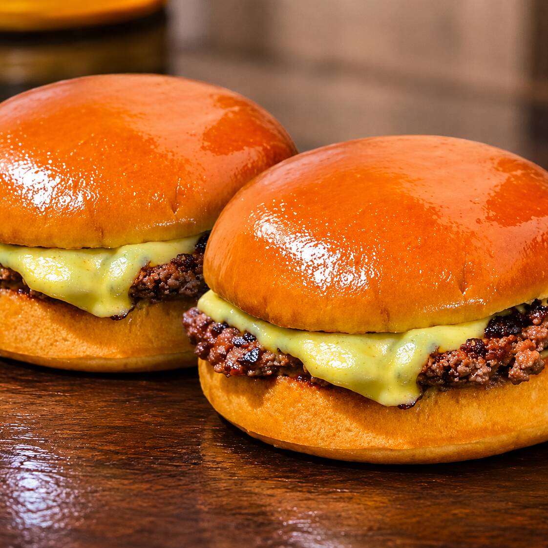 Pao de brioche, Hamburguer 110g artesanal, queijo, Catchup e maionese.