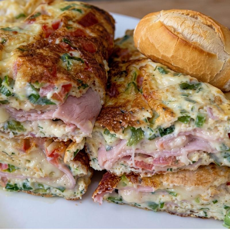 02 Pães francês / Omelete de quatro ovos c/ presunto e queijo