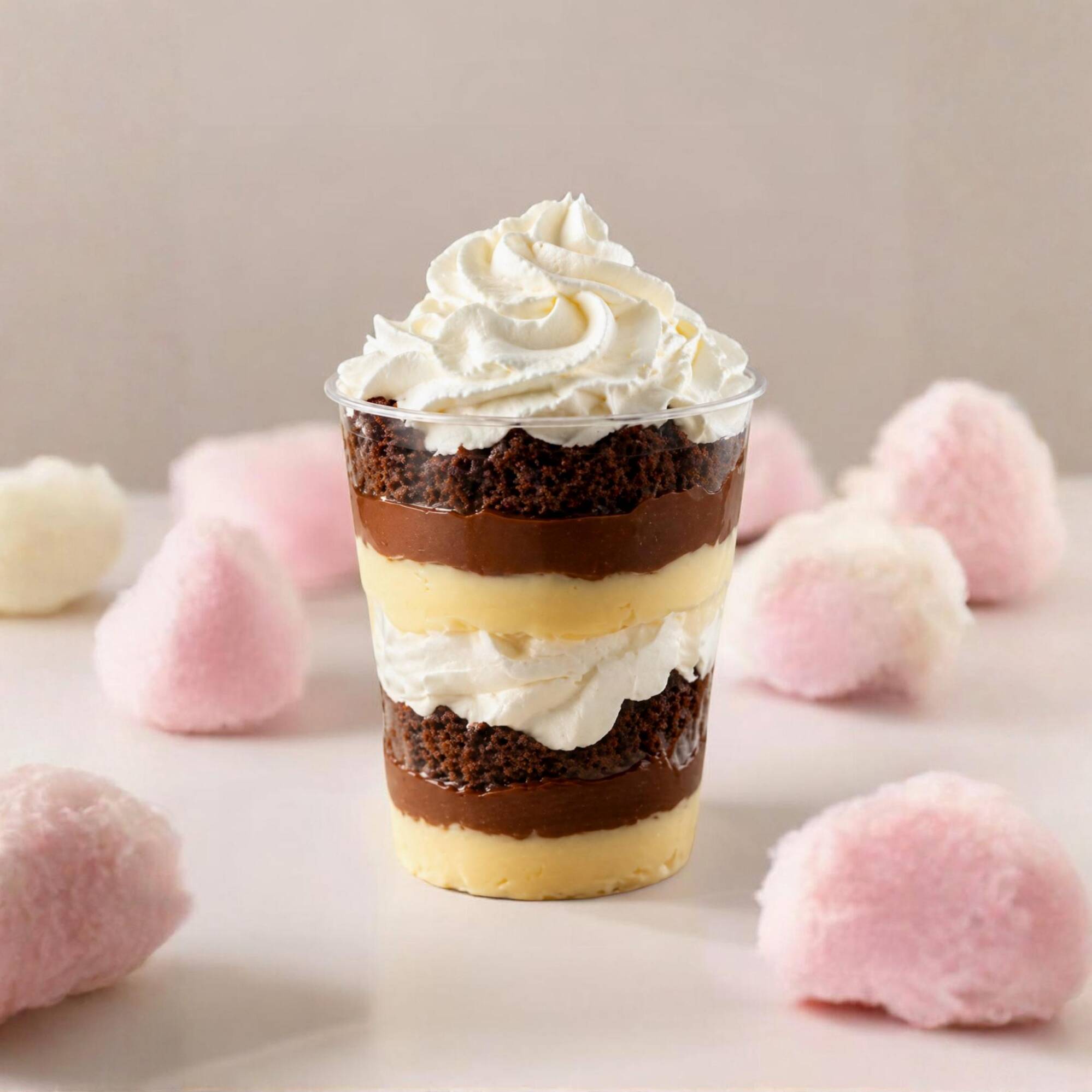 Brigadeiro de ninho com brigadeiro de cacau 50% acrescido com um delicioso Brownie e finalizado com chantilly