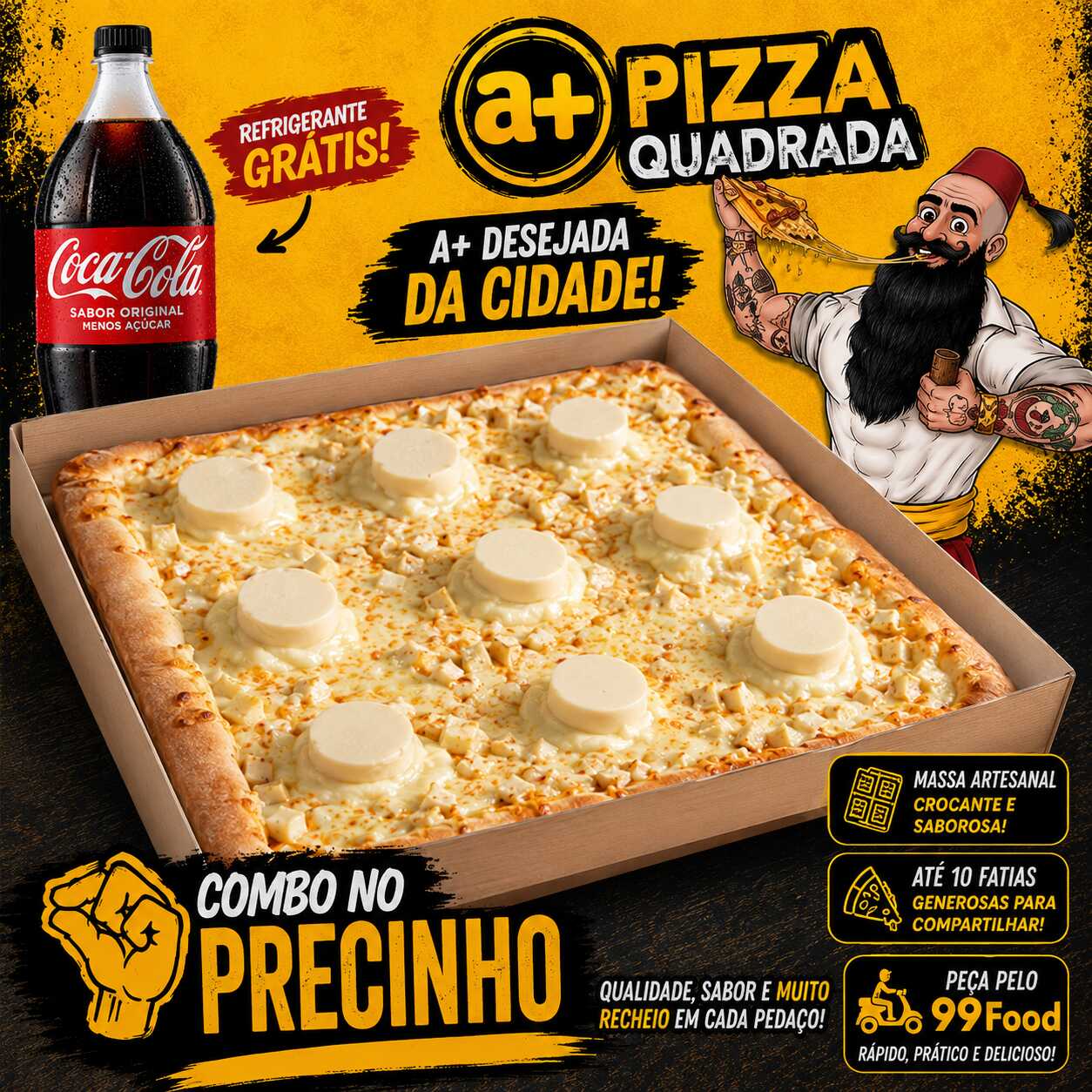 1 Pizza Quadrada 10 Fatias + Refrigerante