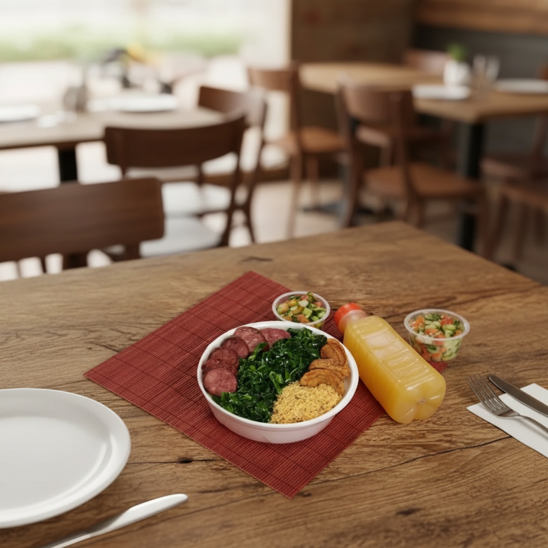 Arroz - Feijoada - 2 Opções de Carne - Torresmo - Couve refogada, Vinagrete e Farofa