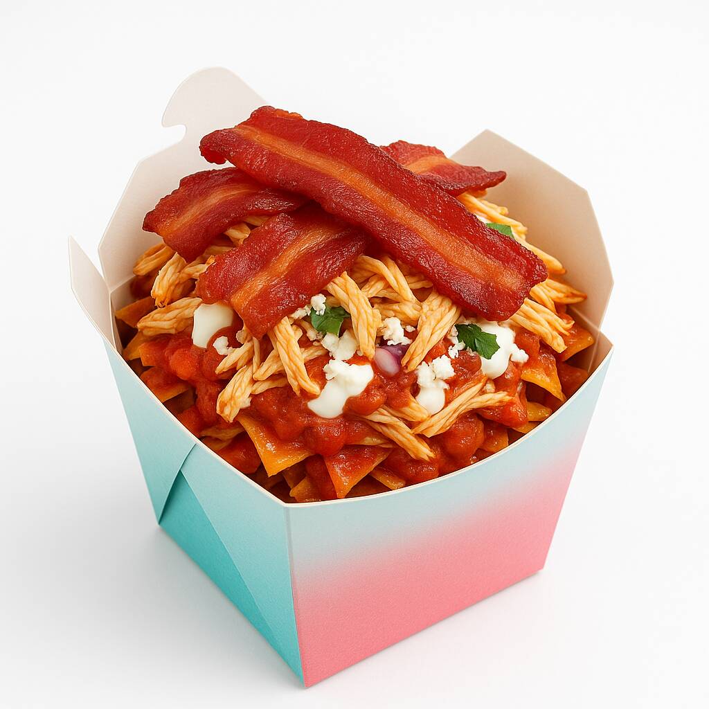 Chilaquiles con Pollo y Tocino.