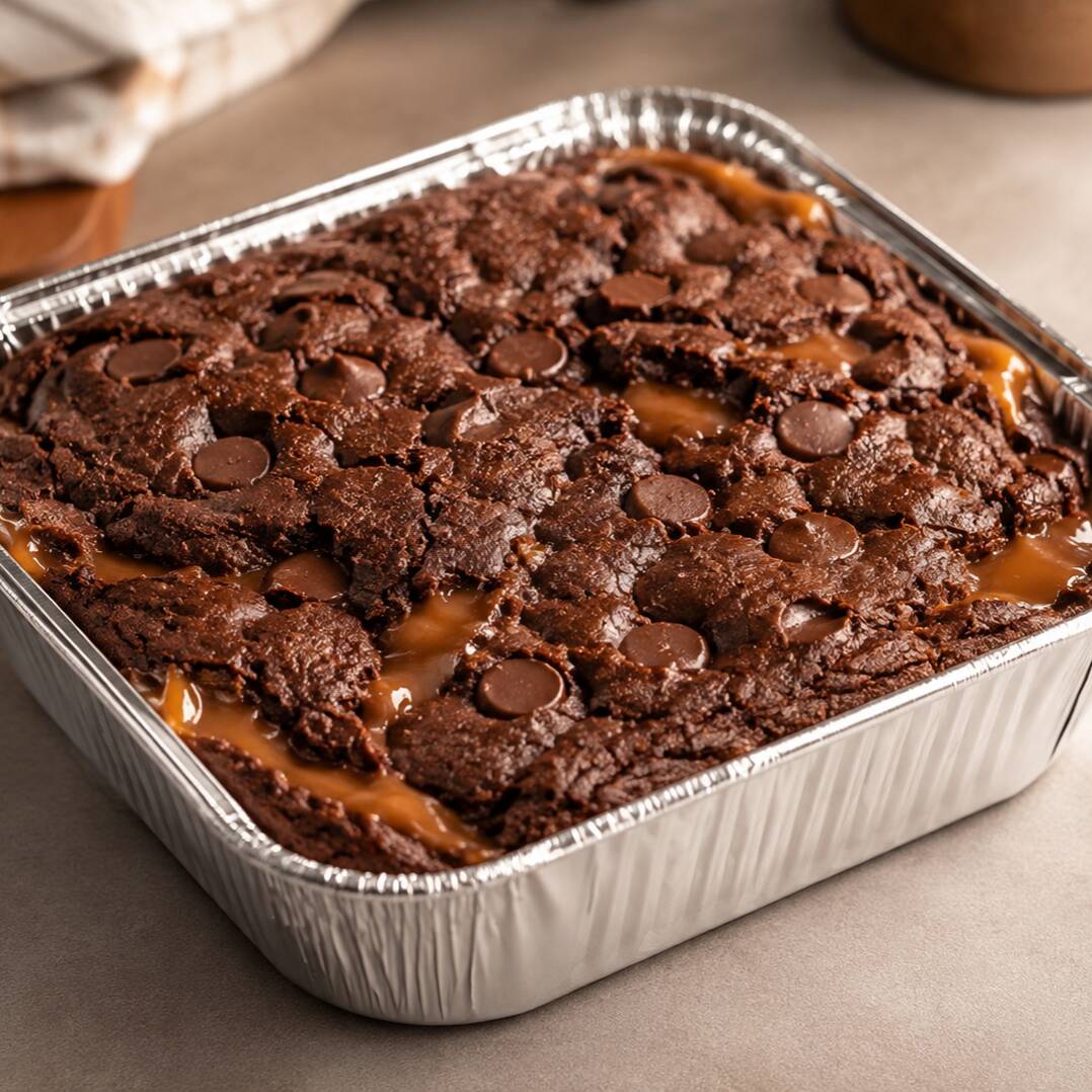 Massa de cookie chocolate com recheio de doce de leite. Servido na marmita de 500 ml. Peso aproximado de 350 gramas.