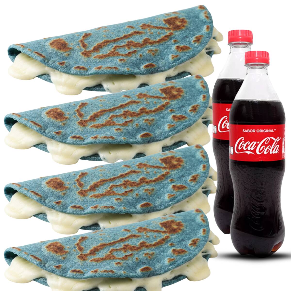 4 Quesadillas de Queso + 2 Cocacolas 600 Ml