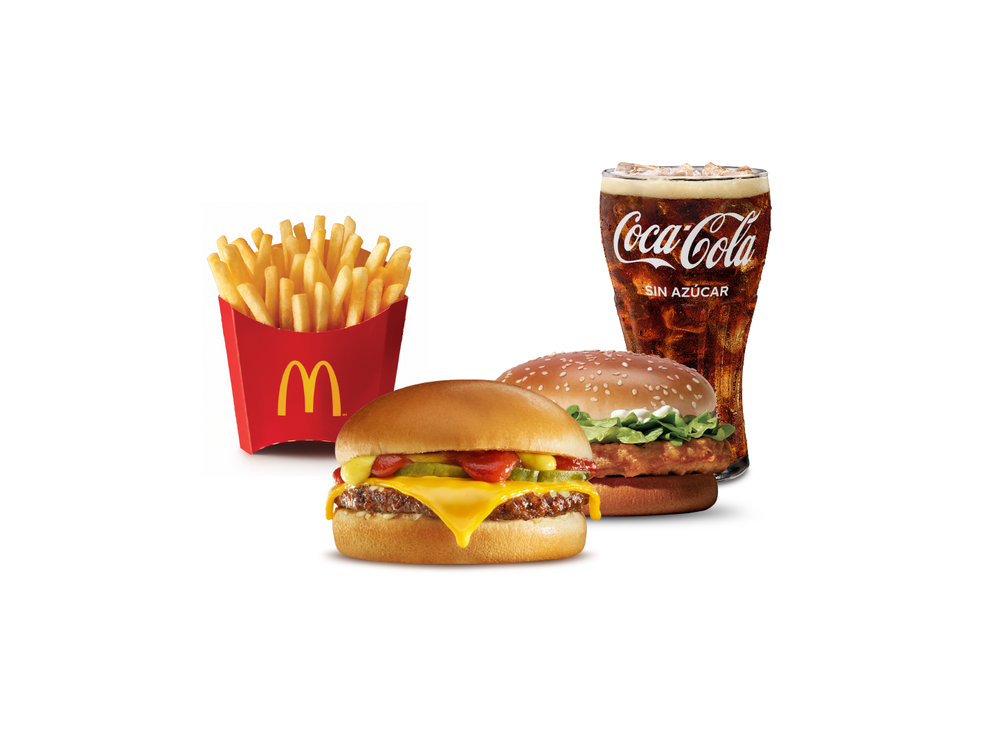 McPollo, Hamburguesa con Queso, McPapas® Medianas y bebida media