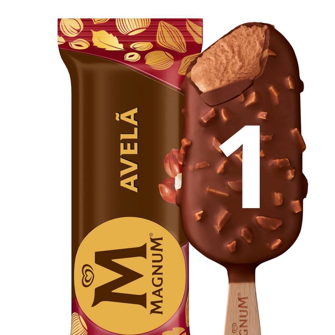 Combinação perfeita do cremoso sorvete sabor avelã e a cobertura com chocolate 100% belga e avelãs caramelizadas crocantes.