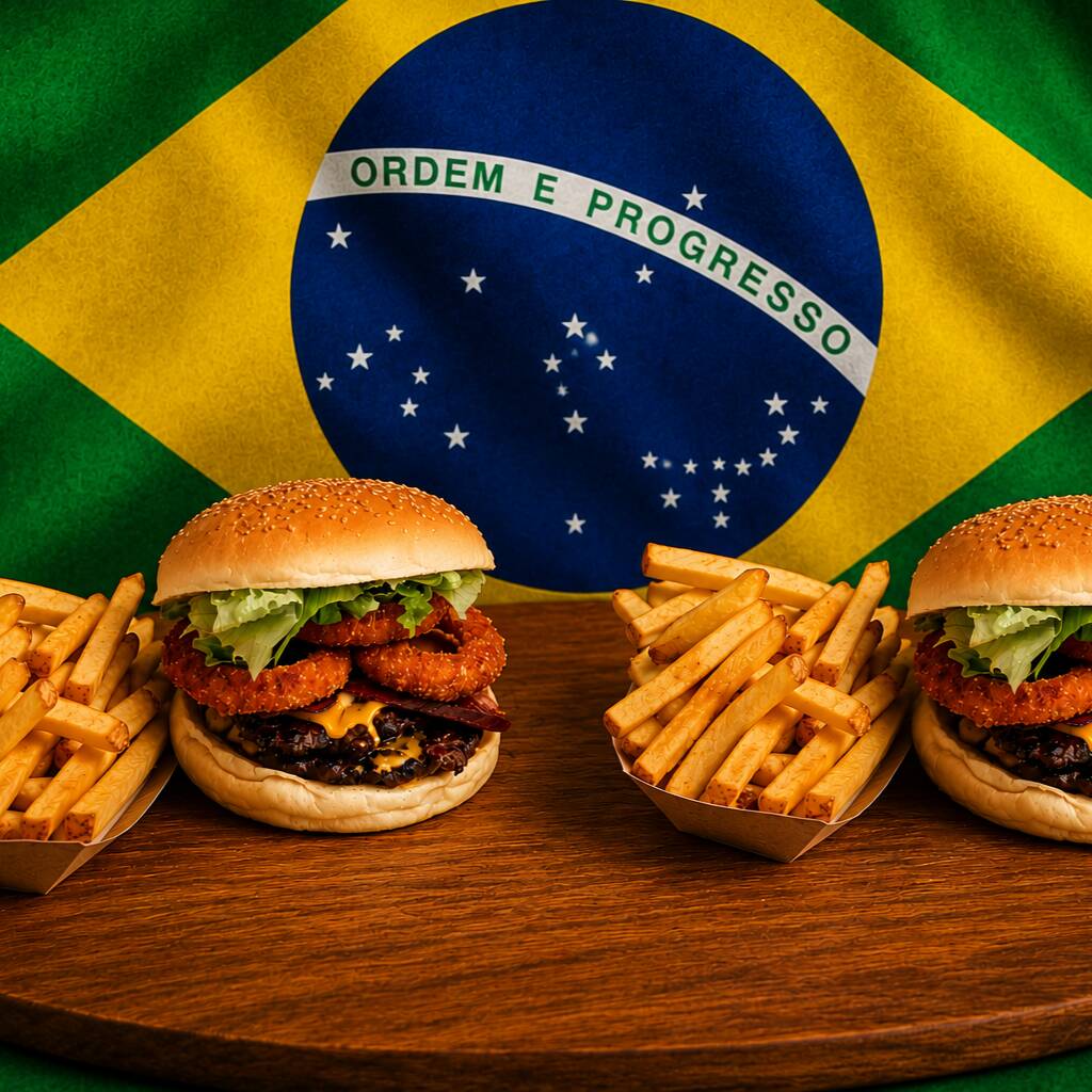 Um hambúrguer irresistível preparado no pão macio com gergelim, carne bovina suculenta, cheddar derretido, bacon crocante, anéis de cebola empanados e alface fresca. Acompanha uma generosa porção de batatas fritas douradas e crocantes, servidas com molho especial para uma experiência completa de sabor.