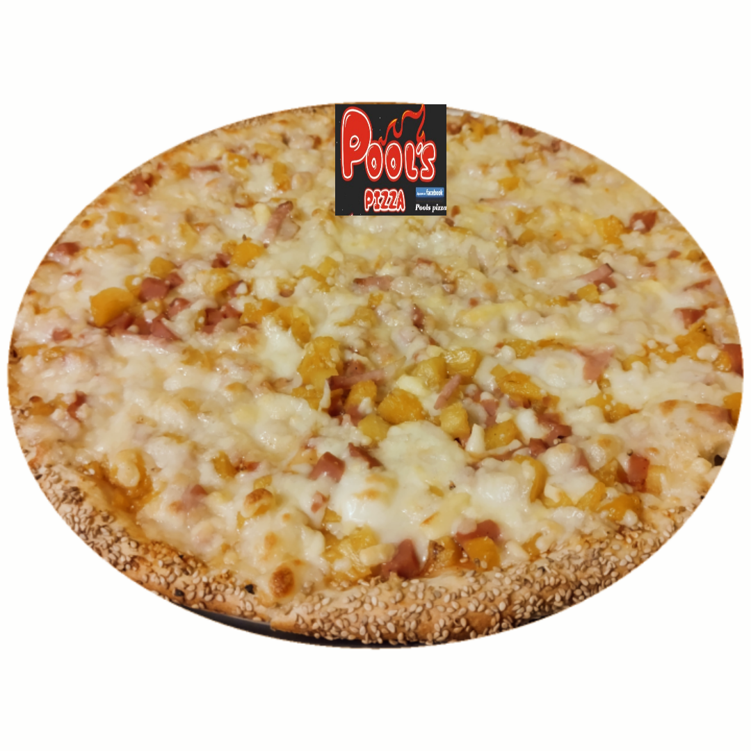 Una pizza hawahiana mediana