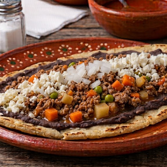 Huaraches Carne Molida en Picadillo