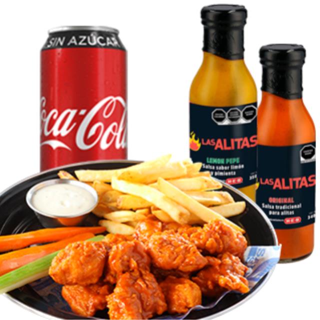 BONELESS PERSONALES + REFRESCO LATA + 2 BOTELLAS DE SALSA DE LAS