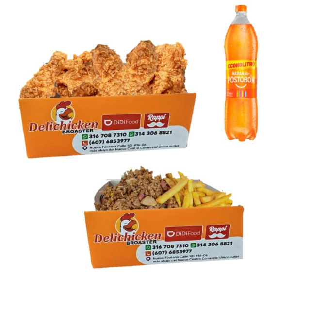 1/2 pollo Broaster mas Arroz chino mas Gaseosa l