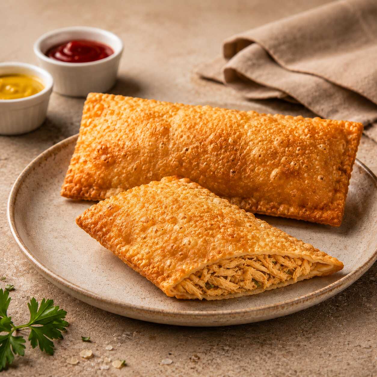 Pastel de Frango 21cm: do Pastel da Drica, recheio simples, saboroso e bem temperado para quem quer pedir pastel em Osasco.