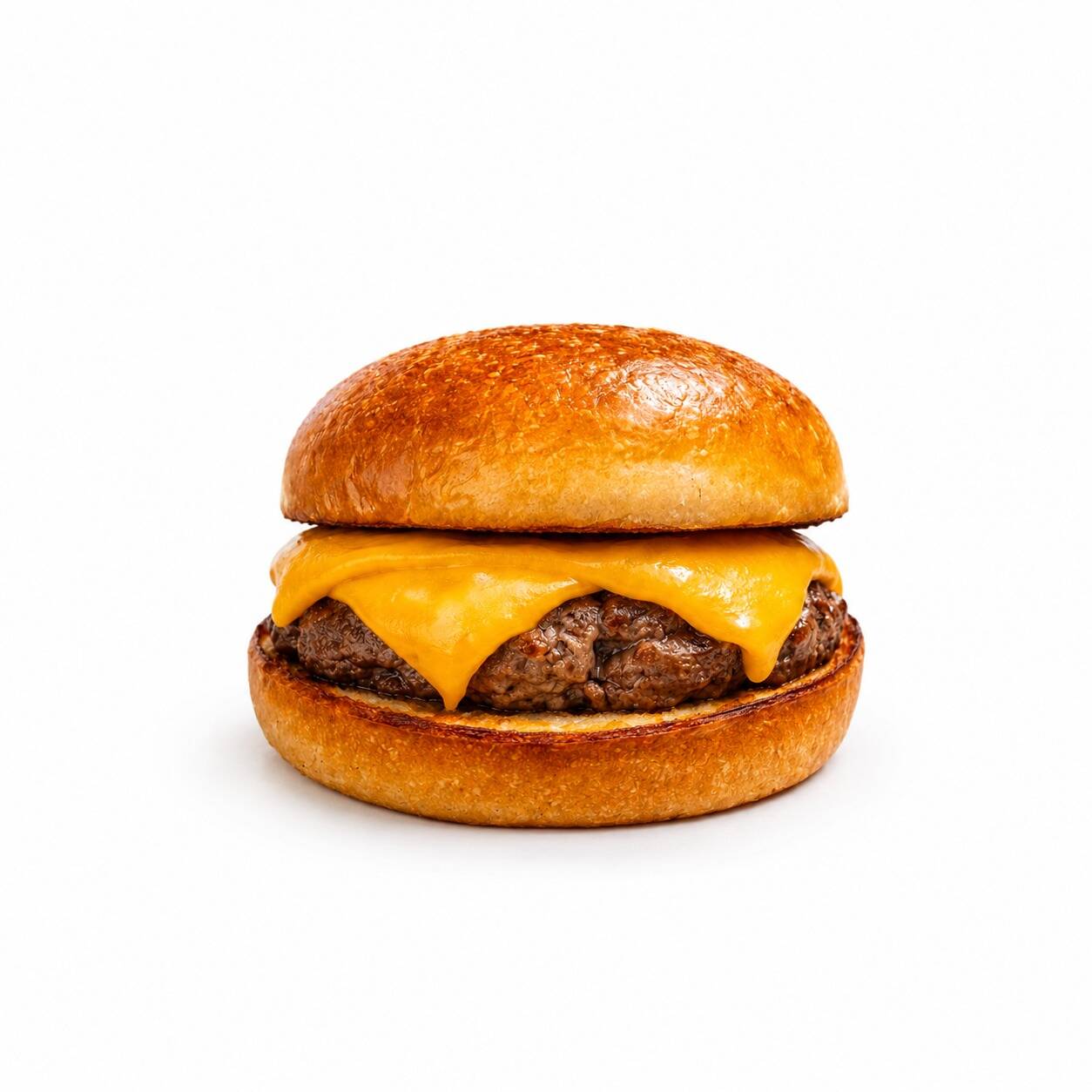 Pão brioche, cheddar, hambúrguer e molho do chef.
