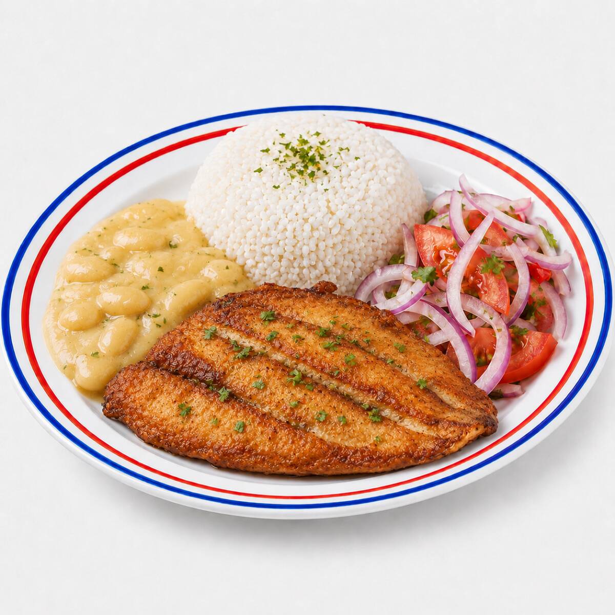 Pescado frito con pallares