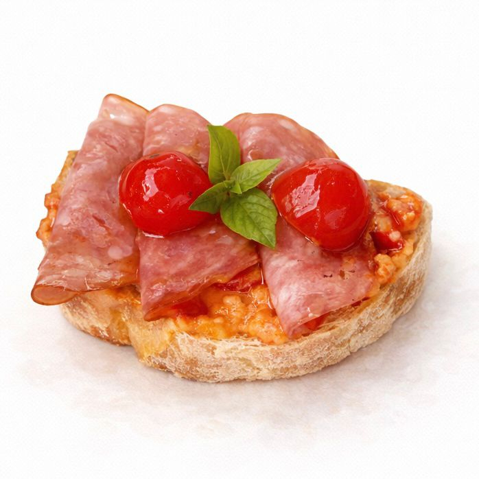 Queijo brie temperado, salame italiano e tomate grape. (3 unidades)
