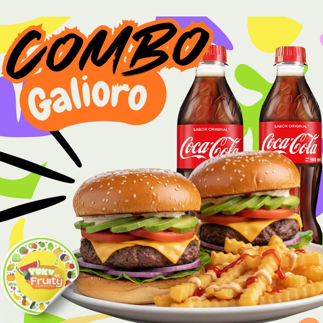 COMBO GALIORO 2 JUMBO HAMURGUESAS PAPAS 2 COCAS