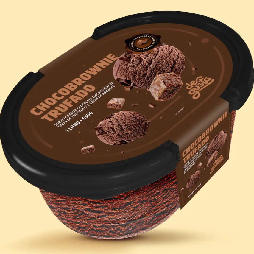 Sorvete cremoso de leite com chocolate intenso. mesclado com pedaços macios de brownie e o toque do chocolate trufado. Contém açúcar, lactose e glúten.