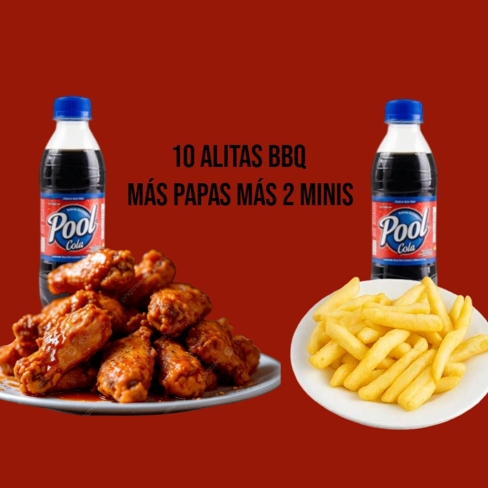10 Alitas BBQ Mas Papas Más 2 Minis