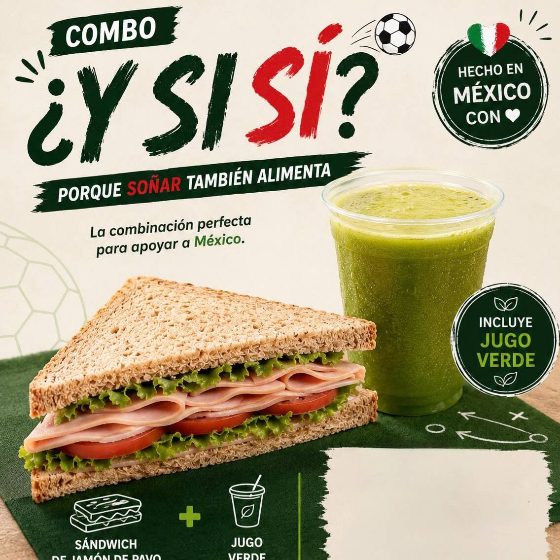 Combo: ¿Y si Sí? | Jugo verde + Sándwich de jamón